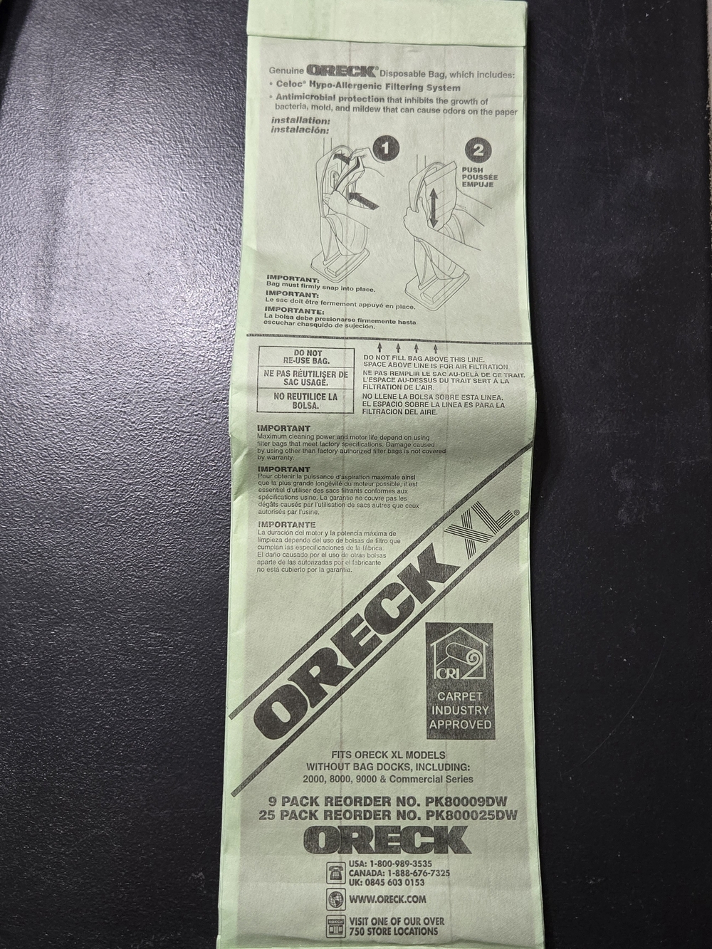 Oreck XL Replacement Vacuum Bags - Green 4 Pack Nwot
